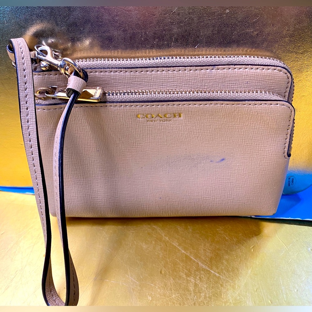 Coach Nude Wristlet With Gold Detailing